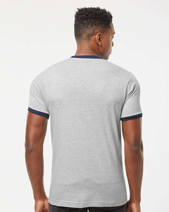 T-shirt blanc à manches courtes pour homme avec bordure contrastante noire Coupe classique Décontracté Col rond Couleur unie Coton tricoté - Product Image 5