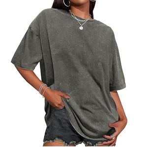 Camiseta transpirable personalizada con lavado ácido vintage, 100% algodón de alta calidad, unisex, cuello redondo, tejido de punto grueso, camiseta para mujer - Product Image 2