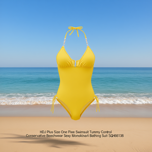 HDJ Plus Size One Piece Swimsuit <b>Tummy</b> <b>Control</b> Conservative Beachwear Sexy Monokini Bathing Suit SQ66136 - Product Image 3
