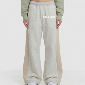 Pantalon de survêtement large pour femme, taille mi-haute, coupe ample, en molleton, décontracté, automne, couleur unie, design à empiècements, taille élastique, longueur intégrale - Product Image 5