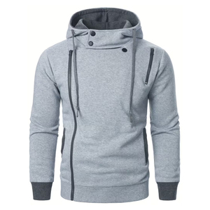 <b>Mens</b> <b>Grey</b> Zip Up Hoodie Casual Solid Pullover <b>Sweatshirt</b> with Drawstring and Contrast Cuffs <b>Mens</b> Oversized Hoodies - Product Image 1