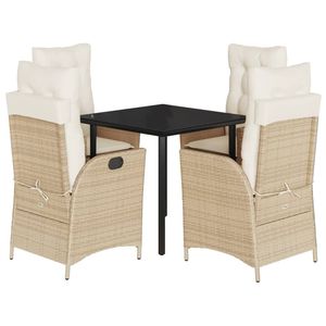 ชุดรับประทานอาหารหวายโพลีสีเบจ5ชิ้นพร้อมหมอนอิงคอลเลกชันเฟอร์นิเจอร์กลางแจ้งที่หรูหรา - Product Image 2