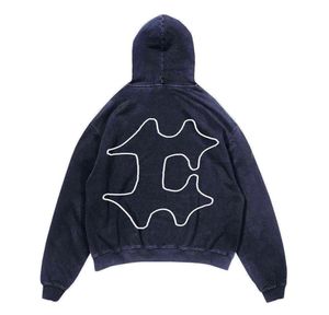 Sweat à capuche oversize en coton épais pour homme, style streetwear américain, effet délavé vintage, imprimé étoilé vieilli, pull-over - Product Image 2