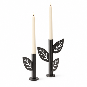 Juego de Portavelas Cónicos de Metal Negro Moderno con Diseño Botánico, Centro de Mesa para Decoración del Hogar y Bodas - Product Image 1