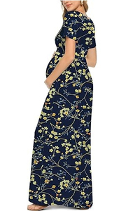 Nuevo Diseño Elegante Vestido de Maternidad de Gasa con Sublimación, Manga Acampanada, Cuello en V, Largo hasta la Rodilla, Estampado Natural, Vestido de Lactancia - Product Image 3