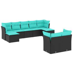 Set di divani da giardino in polyrattan nero da 9 pezzi con cuscini - Product Image 2