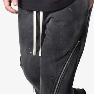 Pantalones deportivos casuales para hombre, estilo flare apilado, de poliéster con lavado ácido, ecológicos, transpirables, de ajuste holgado, con cremallera - Product Image 5