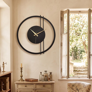 Horloge murale moderne en métal, design rond de grande taille, style géométrique minimaliste, horloge décorative contemporaine, décoration murale de luxe pour la maison - Product Image 6