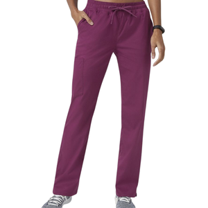 Pantalon cargo médical pour femme FMF, taille mi-haute, ceinture élastique, coupe droite, multi-poches, fentes latérales, tissu sergé - Product Image 6