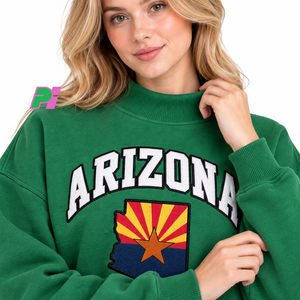 Sudadera de cuello alto para mujer Pook International, con parche bordado de la bandera del estado de Arizona, estilo casual y holgado. - Product Image 6