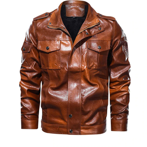 Chaqueta de Motociclista para Hombre, de Cuero Vacuno Genuino Marrón, con Cuello Camisero, Cierre de Cremallera, Corte Regular, Estilo Otoñal - Product Image 2