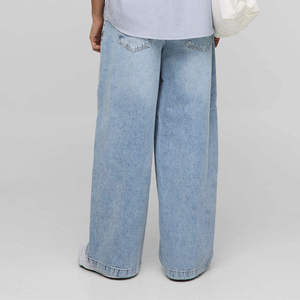 Men's Wide Leg Stonewashed Denim Pants <b>Elastic</b> <b>Waist</b> Button Fly 100% Cotton Lightweight Breathable Eco-Friendly Street Style - Product Image 3