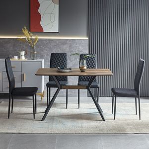 Mesa de Comedor Moderna Minimalista con Tablero de MDF, Estante de Metal Negro, Patas con Transferencia Térmica y Patas Niveladoras para Muebles de Comedor - Product Image 3