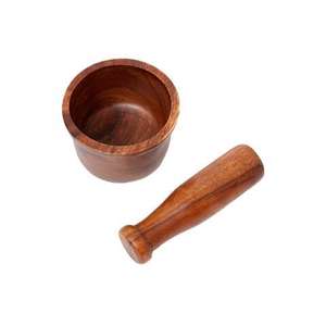 Mortier et pilon en bois massif de 17 pouces, manuel, écologique, en bois naturel, pour broyer les herbes et les épices - Product Image 3