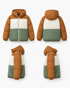 Veste d'hiver matelassée pour femme, personnalisable, à capuche, épaisse, chaude, en duvet, bicolore, vente en gros - Product Image 3