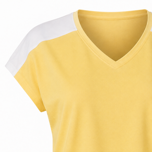 Conjunto de Dos Piezas Amarillo para Mujer con Logotipo Personalizado, Top de Cuello Redondo y Pantalones Cortos, Ropa Deportiva Informal Transpirable para Verano WS-0500 A1.8 - Product Image 6