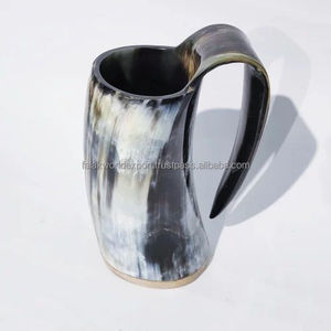 Tasse en corne de bœuf de buffle noir poli avec logo personnalisé tasses en corne naturelle de style médiéval fabriquées à la main de falak exportation mondiale - Product Image 6