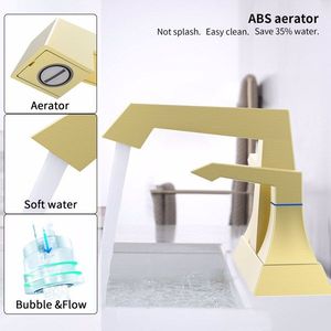 Rubinetto da Bagno Moderno a 2 Maniglie, Resistente, Oro Spazzolato 4001 NA, Montaggio su Piano, per Lavabo, con Kit di Scarico - Product Image 2