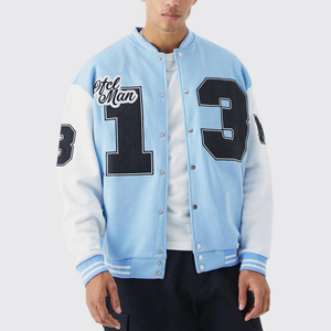 Fabricante de Chaquetas Varsity Personalizadas OEM, Chaqueta Letterman de Alta Calidad al por Mayor, Cuerpo de Mezcla de Lana, Mangas de Cuero PU, Bordada - Product Image 1