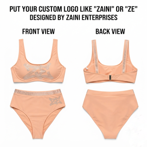 Women Bathing Suit Premium Nylon Spandex 240 GSM Two Piece Peach Swimwear <b>Rhinestone</b> Hotfix Custom Logo Stretch Fit <b>Bikini</b> Soft - Product Image 1