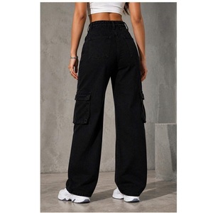 Exportador Indio: Jeans de Mezclilla Negros Modernos de Pierna Ancha para Mujer con Bolsillos Utilitarios y Ajuste Cómodo para Uso Diario Informal - Product Image 6
