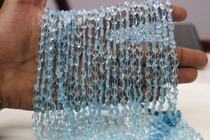 Cuentas de forma ovalada facetadas de Topacio azul cielo AAA + Material de piedra Natural de corte central de Topacio Azul de excelente calidad - Product Image 2