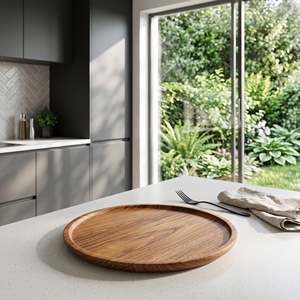 Plato Redondo de Madera de Teca Premium, Apto para Alimentos, Ecológico, Tallado, Vajilla Artesanal Balinesa, Utensilio de Cocina - Product Image 2