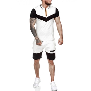 Men's Color Blocking Polo Shirt Set <b>White</b> Black Summer Casual Knitted Breathable Two Piece Sportswear Shorts set - Product Image 2