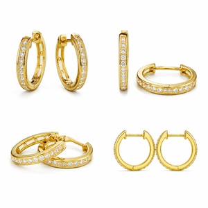 14K Yellow <b>Gold</b> Plated Double Row Full Pave Moissanite <b>Huggie</b> Hoop Earrings Sparkling Luxury Daily Women - Product Image 3