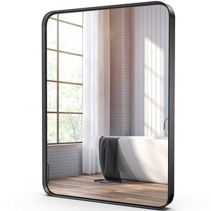 Specchio da Parete Rettangolare Nero 36x24 Pollici con Interruttore Touch, Cornice in Metallo Lucido per Arredo Bagno, Installazione a Sospensione - Product Image 4