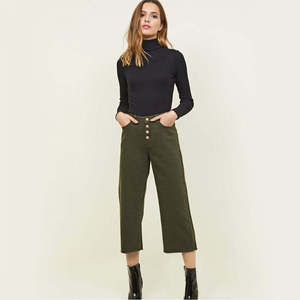 Pantalon en coton taille haute à jambes larges pour femmes grandes tailles, longueur cheville, couleur unie, style décontracté, coupe ample, pour l'automne - Product Image 3