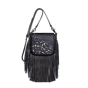 Sac à bandoulière vintage pour filles en cuir véritable de haute qualité entièrement fait à la main avec un pompon, design solitaire, style western bohème - Product Image 3