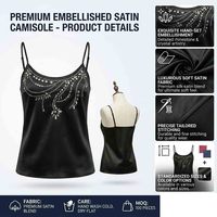 Débardeur en satin de soie vert émeraude, brodé de perles, col rond, élégant, à fines bretelles, pour femme
