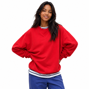 Wholesale OEM ODM Womens Sweatshirts 80% Cotton 20% Polyester 360gsm Red Oversized Blank Crewneck Sweatshirt Casual - Product Image 1