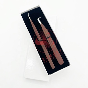 Pince à épiler d'extension de cils en fibre de vrac de haute qualité professionnelle durable de couleur mate marron foncé marque privée personnalisée en acier inoxydable - Product Image 2