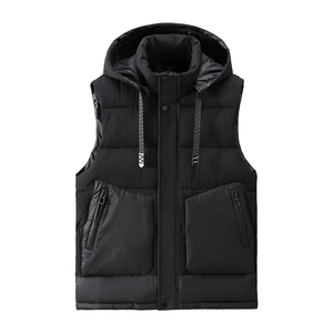 Chaleco acolchado de invierno para hombre con capucha desmontable, bolsillos con cremallera, chaleco acolchado, cortavientos, cálido, sin mangas, venta al por mayor - Product Image 4