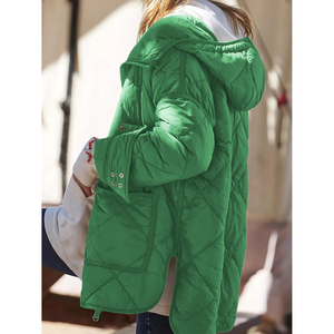 Women's Green Hooded <b>Waterproof</b> Windproof Puffer Jacket <b>Full</b> Sleeve Zipper Closure Long <b>Length</b> Winter Warm Outerwear Solid Color - Product Image 4