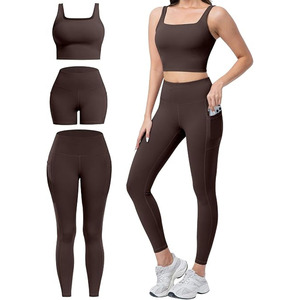 Conjunto de Yoga sin Costuras para Mujer, Top Corto con Cuello Cuadrado, Leggings de Cintura Alta, Ropa Deportiva para Entrenamiento en el Gimnasio - Product Image 6
