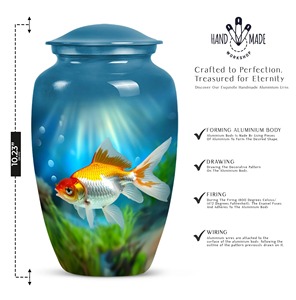 Black Cremation <b>Urn</b> with Golden Fish Design for Adult Human Ashes Classic <b>Large</b> Aluminium <b>Urn</b> For Funeral Adult Ashes - Product Image 2