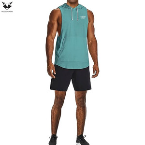 Newest Men's Cut Off <b>Workout</b> Sleeveless <b>Hoodies</b> In Solid Color Gym Muscle Tank Training Gym Wear Customized Made For Men - Product Image 3