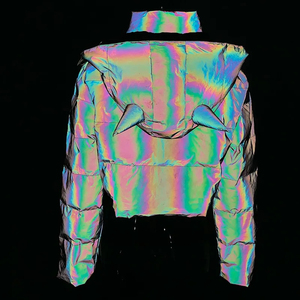 Women Holographic Winter Thick Jackets Crop <b>Top</b> Long Sleeve Colorful Reflective Warm <b>Coats</b> Y2K Fashion Women Parkas Clothes - Product Image 4