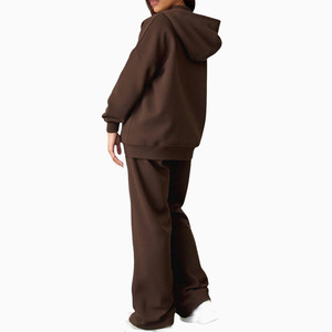 Ensemble survêtement décontracté en molleton pour femme avec sweat à capuche zippé et pantalon droit, coupe ample, pour la fabrication de vêtements en gros, grammage lourd - Product Image 2
