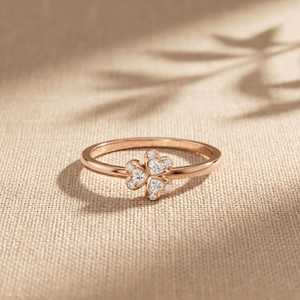 Floral Heart & Round Cut Diamond Minimalist Ring Lab Grown 14K Yellow Gold Engagement Party Surprise <b>Gift</b> For <b>Bride</b> - Product Image 4