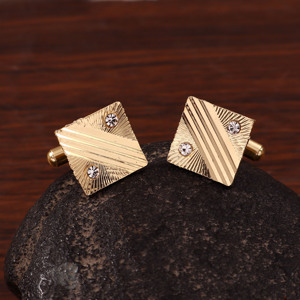 Gemelos Rafay con Cristales Cuadrados en Tono Dorado, Grabado Geométrico, Accesorios Formales para Camisa, para Novio, Boda, Aniversario, Fiesta - Product Image 6