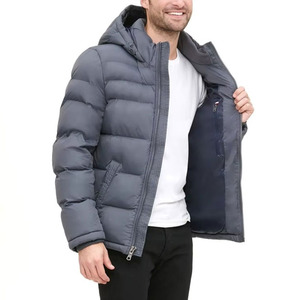 Veste d'hiver matelassée à capuche pour homme, couleur unie, coupe-vent, fermeture éclair, coupe classique, vêtement d'extérieur chaud - Product Image 2