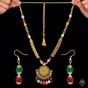 PRAO Premium Quality <b>Antique</b> Ethnic <b>Gold</b> Jewelry Set Includes Necklace and Earrings - Product Image 6