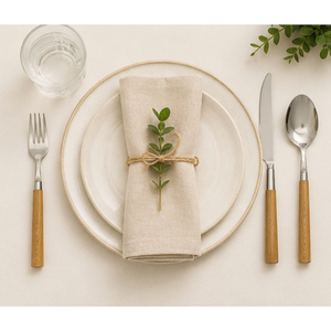 Juego de cubiertos de lujo de acero inoxidable con mangos de madera natural, juego de cubiertos de madera para comidas elegantes y restaurantes a precio económico. - Product Image 2