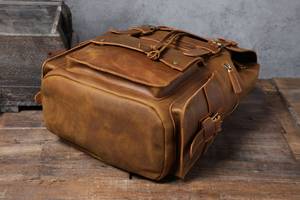 Oversized Waterproof Leather <b>Backpack</b> Anti-Theft Vintage Laptop Rucksack Genuine Leather Rucksack LBP-0410 - Product Image 5