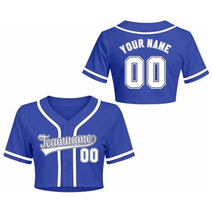 Custom Women's Baseball Jersey <b>Crop</b> <b>Top</b> Personalized Name Number Button Front Softball Uniform Shirt Breathable Polyester <b>Blue</b> - Product Image 1