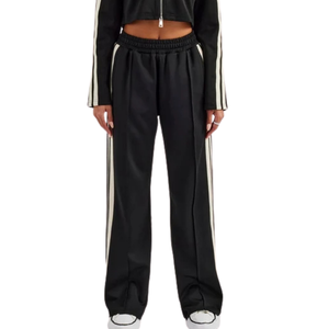 Ensemble de survêtement court zippé pour femme, col montant, triple bande, pantalon large à taille élastiquée, tenue deux pièces style urbain - Product Image 4